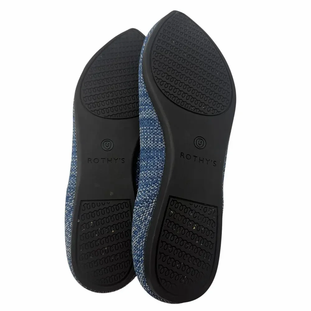 Rothy’s The Point Indigo Heather Blue White Knit Ballet Flats Size 6 Washable